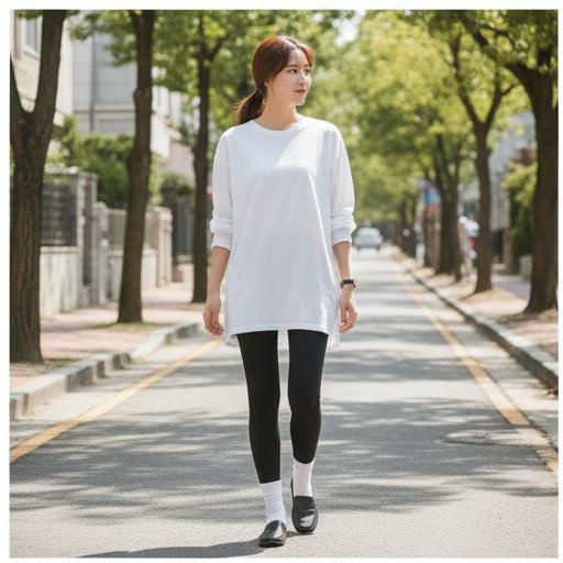 엉덩이를 덮는 롱 티셔츠: 편안한 산책 룩