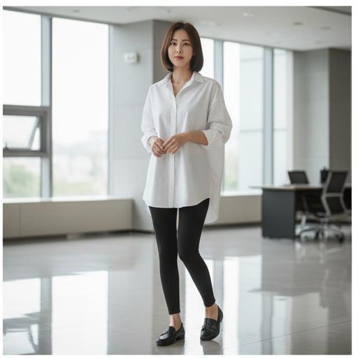 오버핏 화이트 셔츠: 깔끔하고 단정한 비즈니스 캐주얼 스타일
