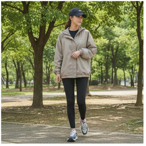 넉넉한 핏의 후드티와 바람막이: 활동성 좋은 캠핑 및 운동 스타일