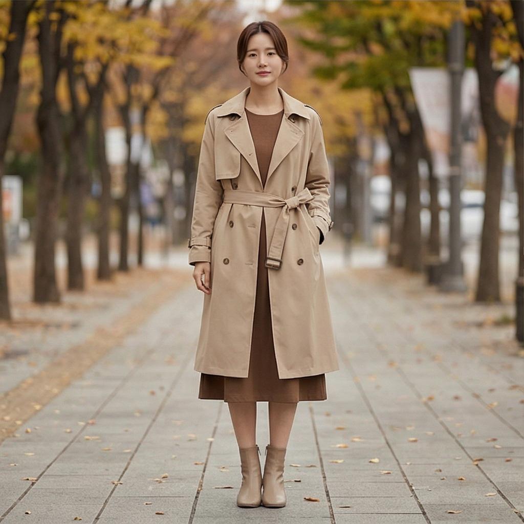 베이지 트렌치코트: 분위기 있는 가을 나들이 룩