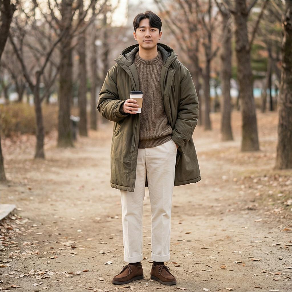 아이보리 코듀로이 팬츠: 따스한 겨울 나들이룩