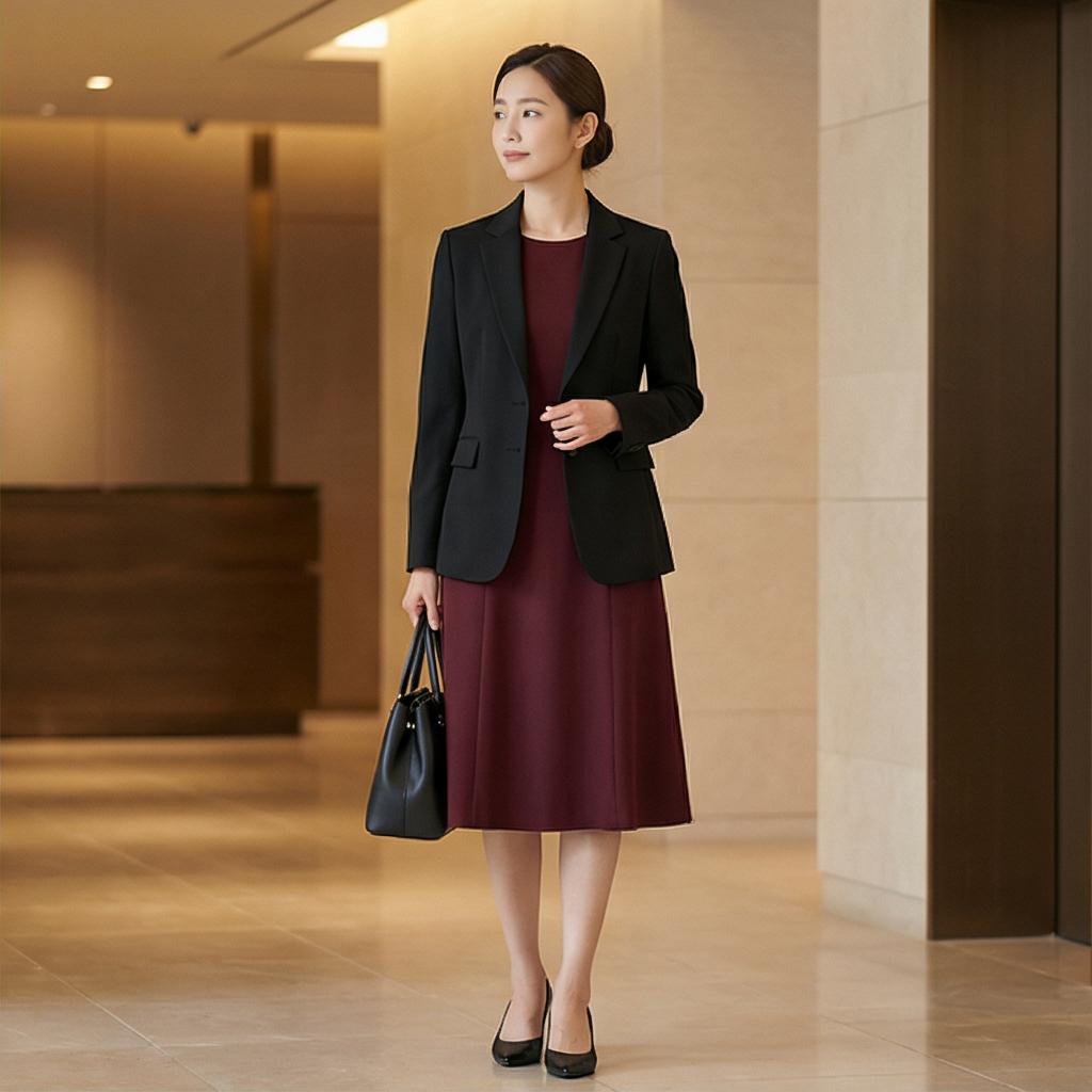 검정색 테일러드 자켓: 격식 있는 하객룩 분위기