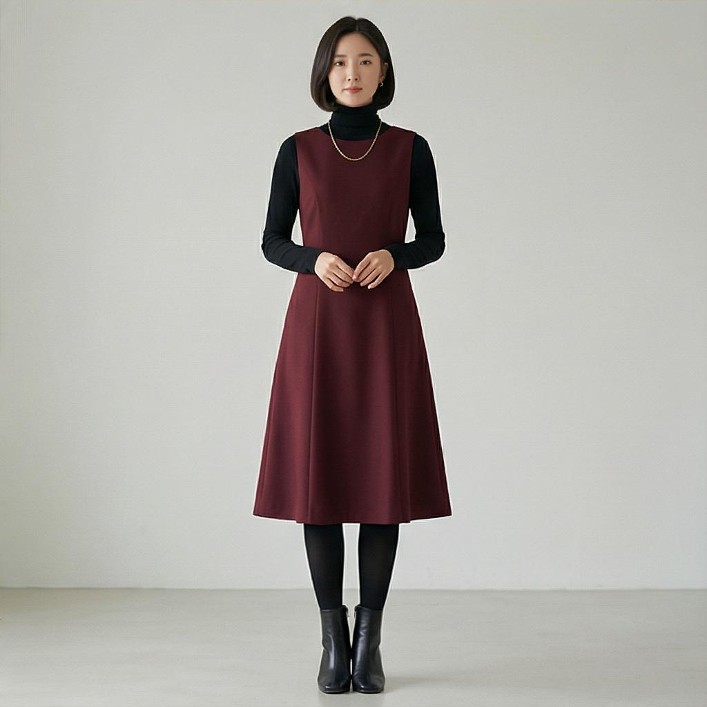 검정색 목폴라: 보온성을 챙긴 겨울 레이어드 룩