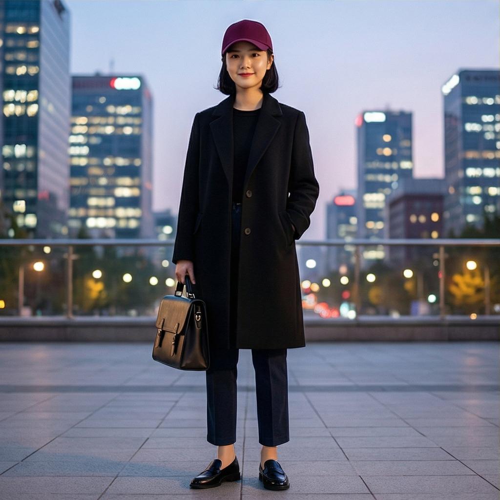 검정색 코트나 자켓: 차분한 미니멀 스타일