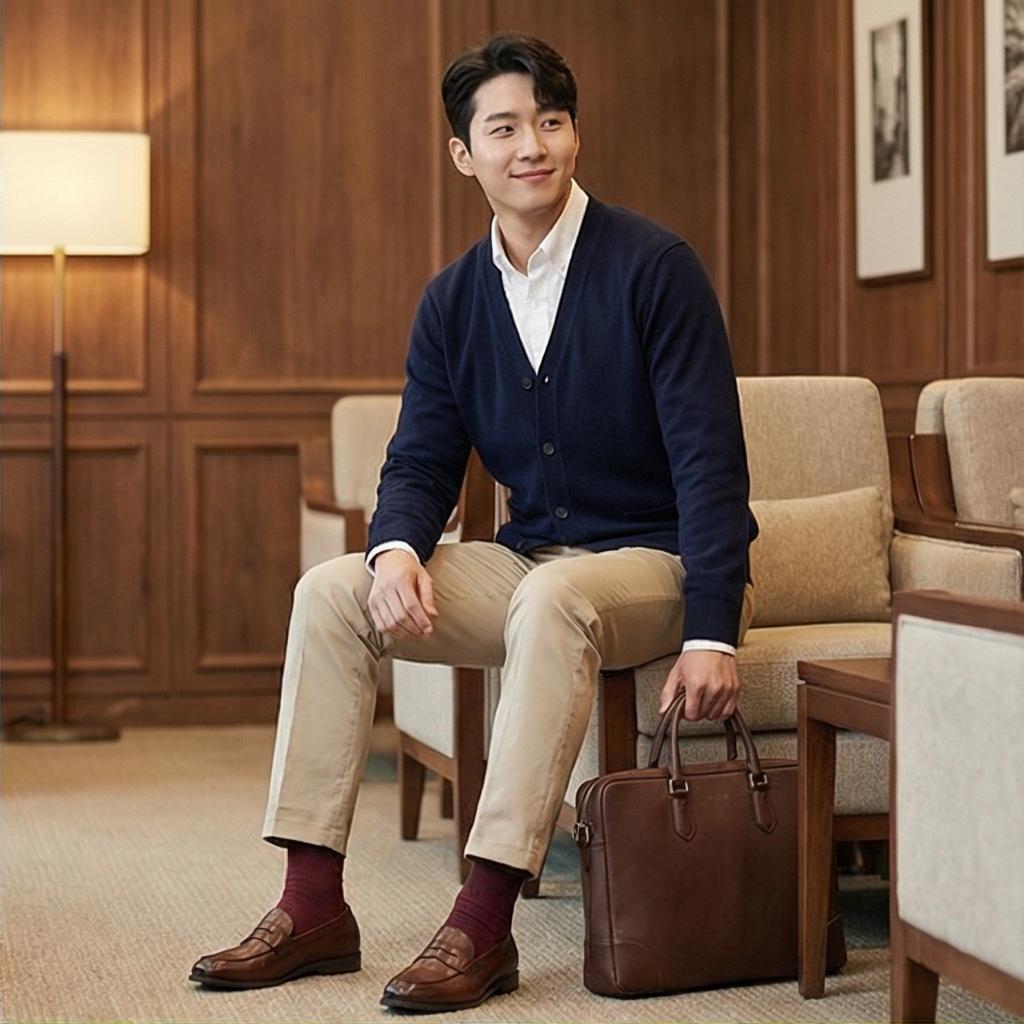 베이지 치노 팬츠: 단정한 비즈니스 캐주얼 스타일