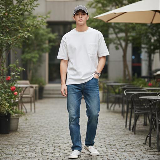 흰색 반팔 티셔츠와 청바지: 꾸안꾸 데일리룩