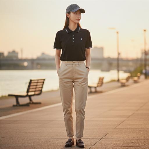 베이지색 치노 팬츠: 차분한 나들이 룩