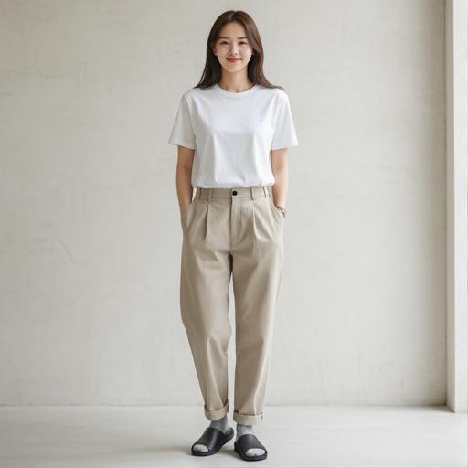 베이지 와이드팬츠: 깨끗하고 편안한 데일리 룩