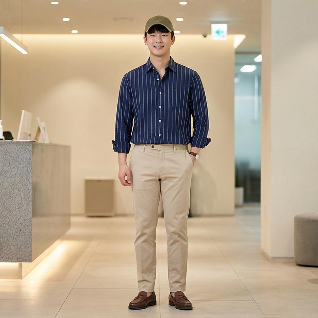 네이비 스트라이프 셔츠: 깔끔한 비즈니스 캐주얼