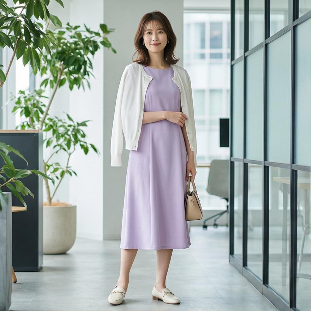 화이트 가디건: 화사한 오피스룩