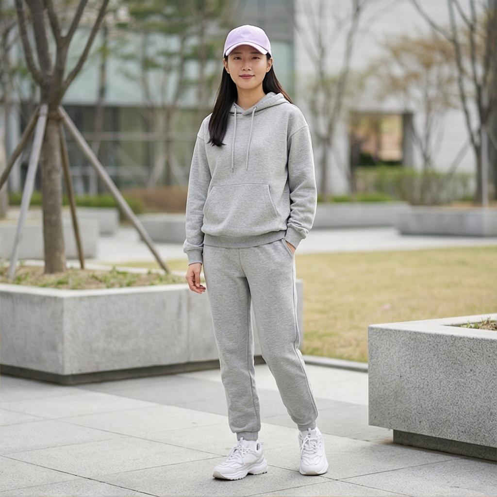 회색 후드티와 맨투맨: 자연스러운 캐주얼 스타일