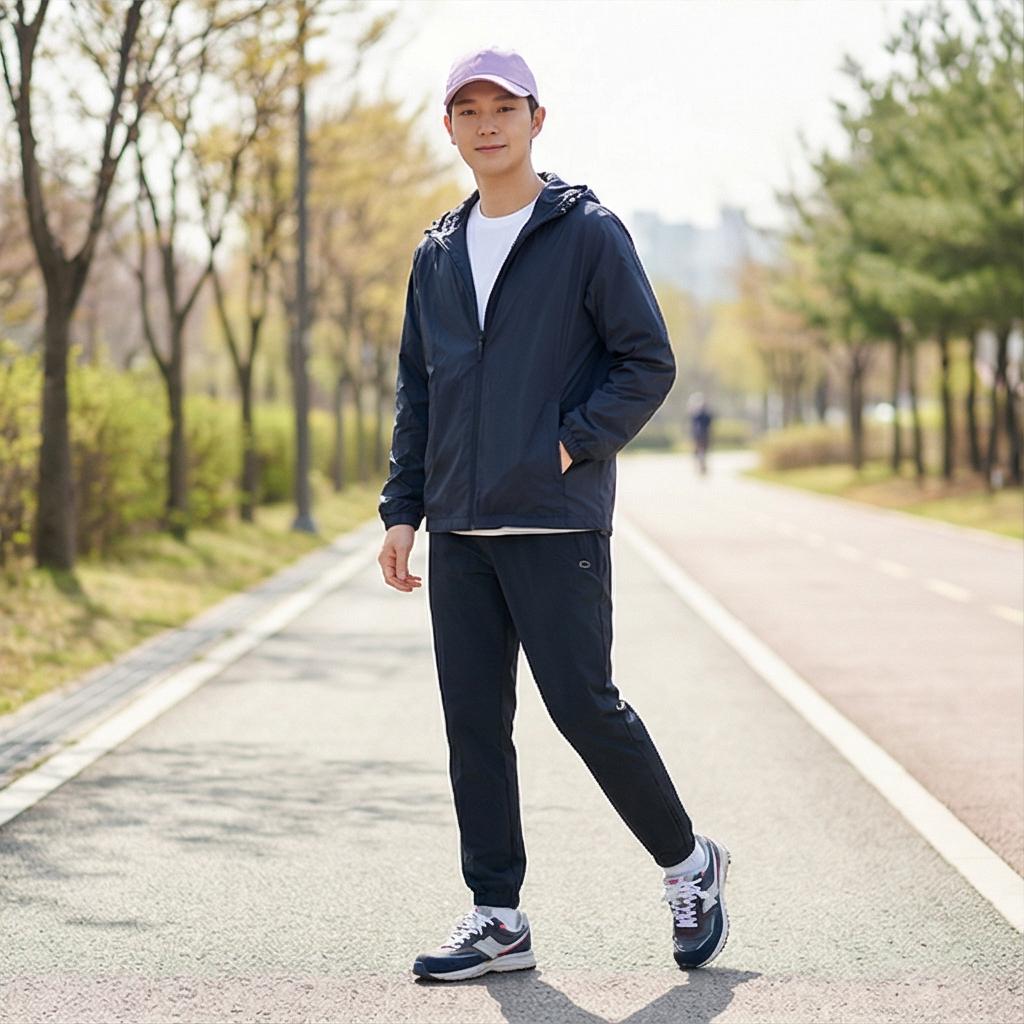 네이비 바람막이: 활기찬 아웃도어 분위기