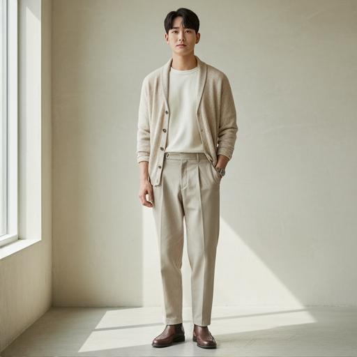 베이지 와이드 팬츠: 미니멀 무드