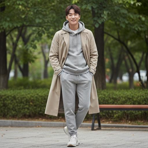 회색 후드티와 트레이닝 팬츠: 스타일리시한 '원마일' 룩