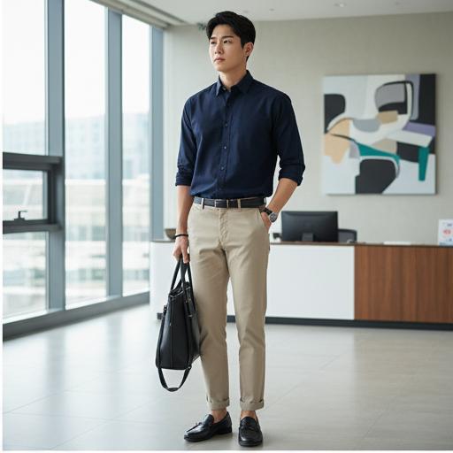 네이비 셔츠: 단정함을 더한 비즈니스 캐주얼룩