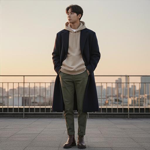 카키색 야상 점퍼 & 롱코트: 보온성과 스타일을 챙기는 나들이 룩