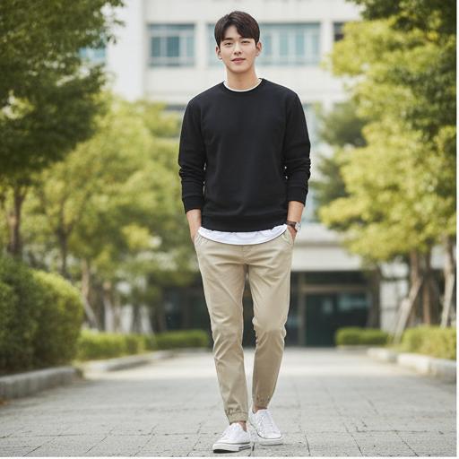 블랙 맨투맨이나 후드티: 편안한 데일리 캠퍼스 룩