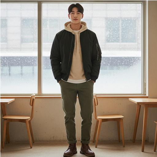 항공 점퍼(MA-1) 혹은 코트: 보온성을 챙긴 레이어드 룩