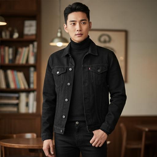 검정 목폴라, 가죽 슈즈: 시크하고 성숙한 올블랙 스타일