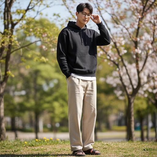 베이지 와이드 팬츠: 편안한 일상룩