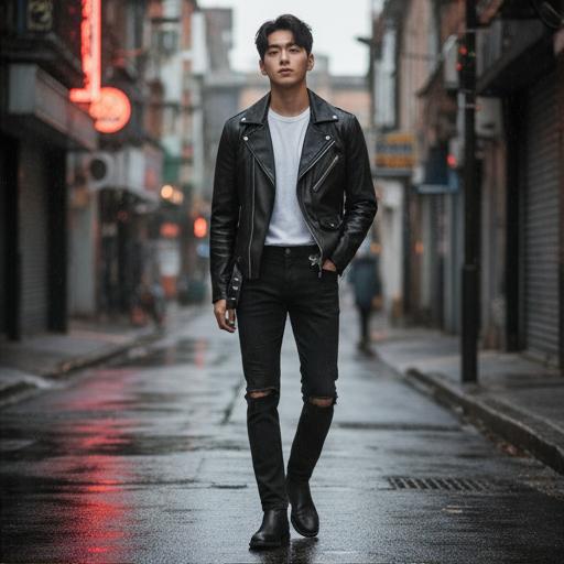 블랙 진과 가죽 재킷: 시크 캐주얼룩