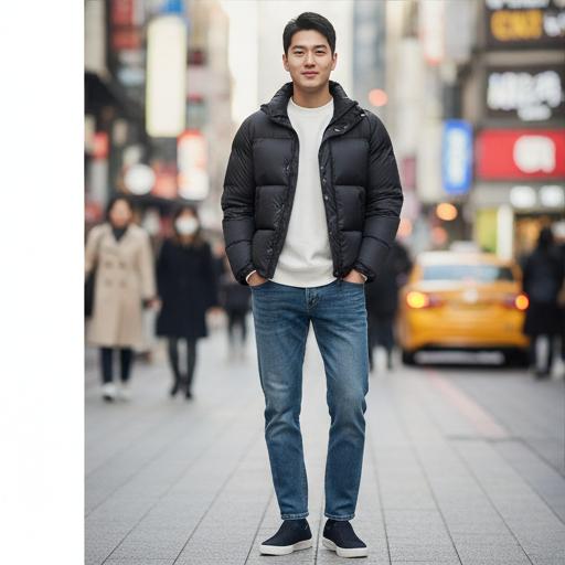 중청 데님 & 흰색 맨투맨: 호불호 없는 정석 캐주얼