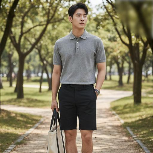 회색 피케 셔츠: 단정한 근교 나들이룩