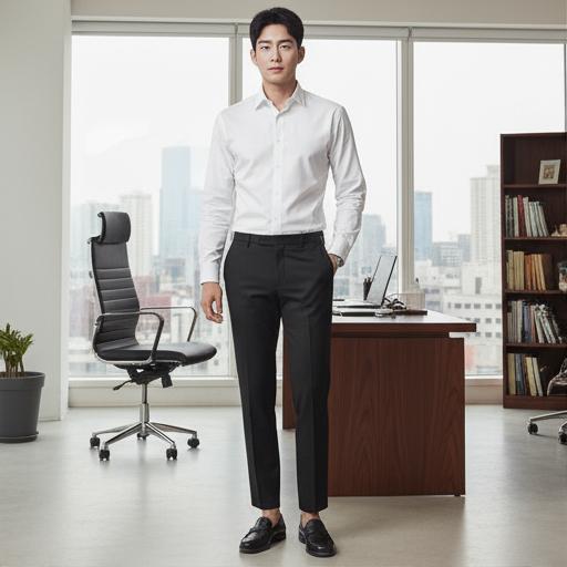 흰색 셔츠 & 클래식 검정 슬랙스: 정돈된 오피스룩
