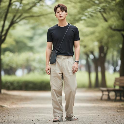 베이지 와이드 팬츠: 편안한 미니멀 분위기