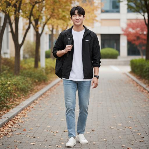 흰색 반팔티 + 연청 데님팬츠: 깔끔한 캐주얼룩