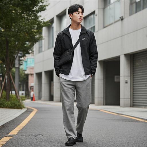 흰색 오버핏티 + 회색 와이드 팬츠: 미니멀 데일리룩