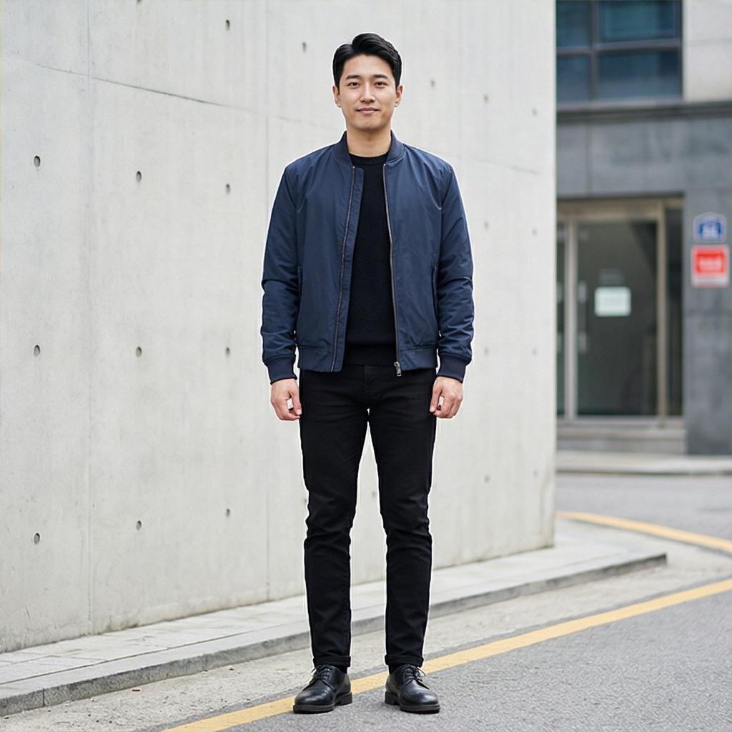 검정색 얇은 니트와 블랙 진: 미니멀룩