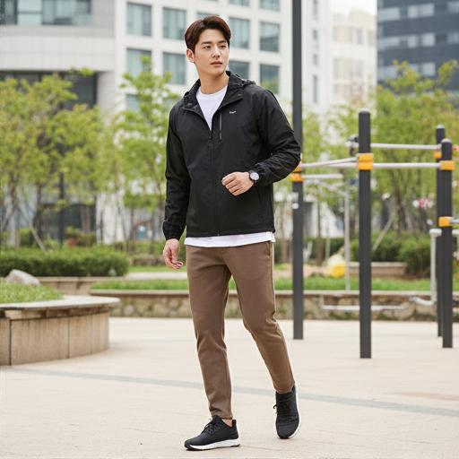 검정색 바람막이: 활동성을 강조하는 스포티 룩