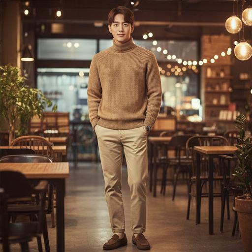 베이지 치노 팬츠: 부드럽고 온화한 분위기의 데이트룩