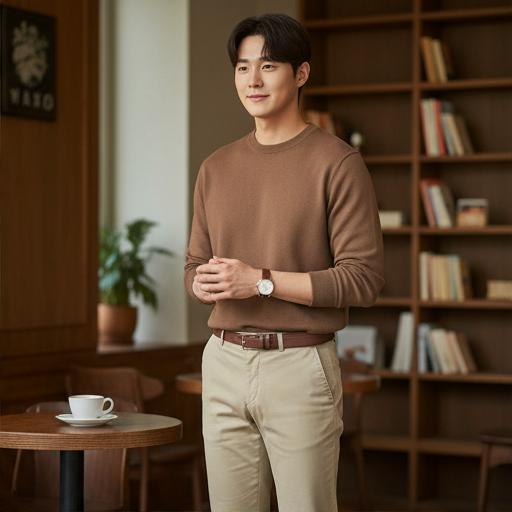 베이지 치노 팬츠: 부드러운 무드의 데이트룩