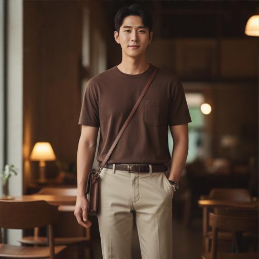 베이지 치노 팬츠: 부드러운 인상을 주는 데이트 룩