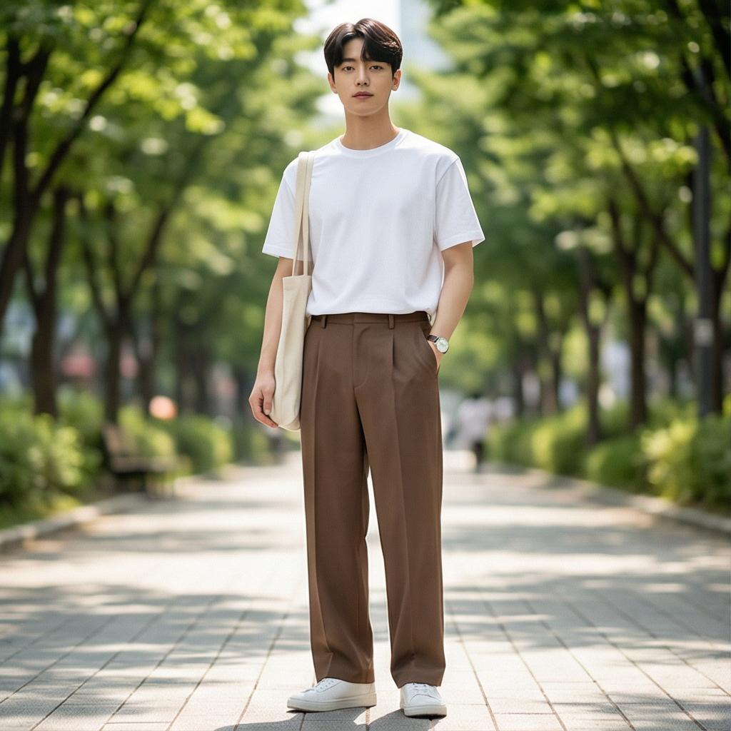 흰색 무지 티셔츠: 깔끔한 데일리룩