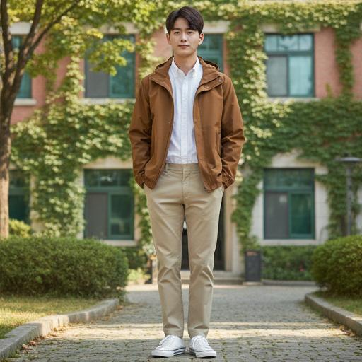 베이지 면바지: 부드러운 캠퍼스 룩