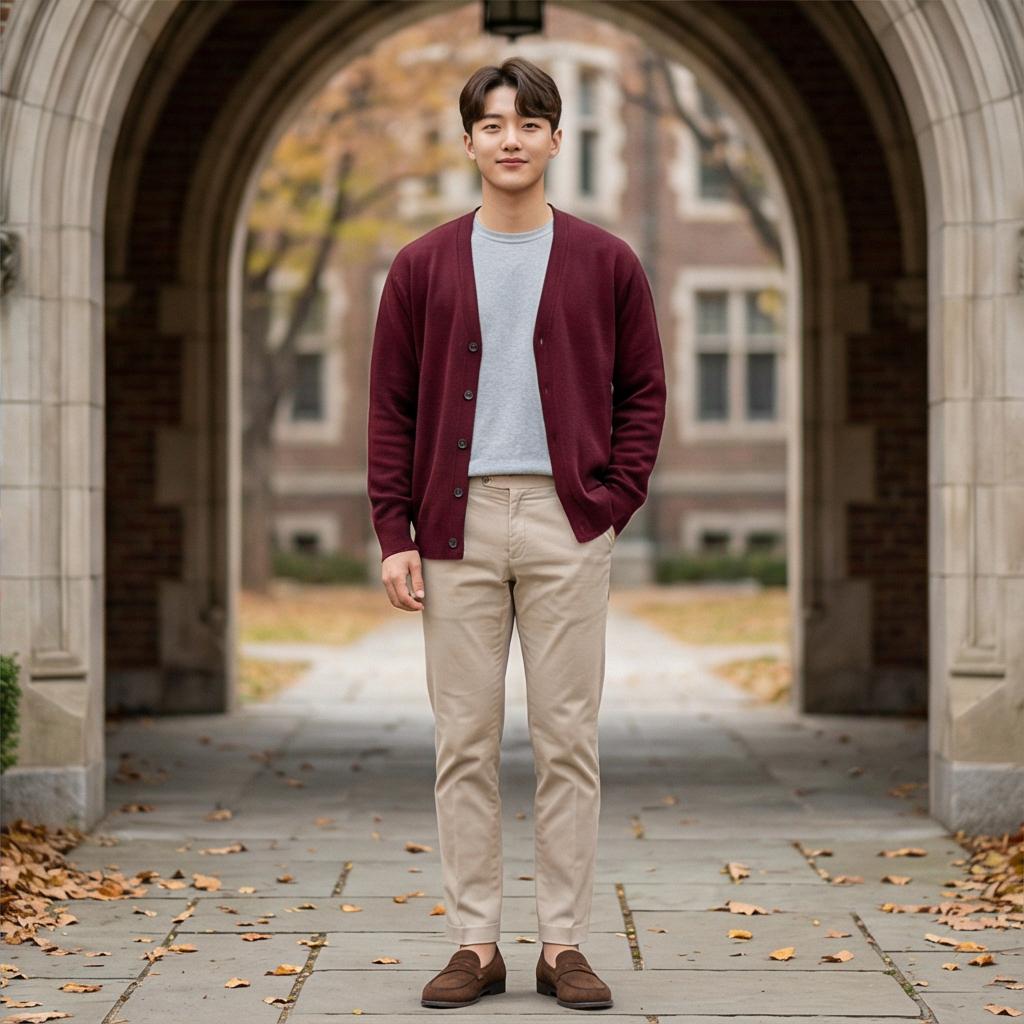 베이지색 치노 팬츠: 부드러운 캠퍼스 룩