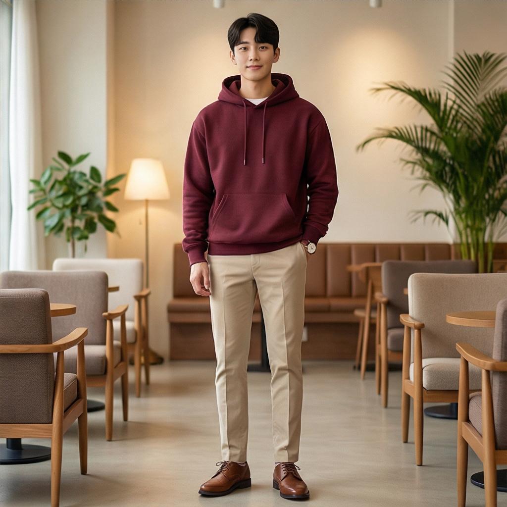 베이지색 치노 팬츠: 부드러운 데이트룩