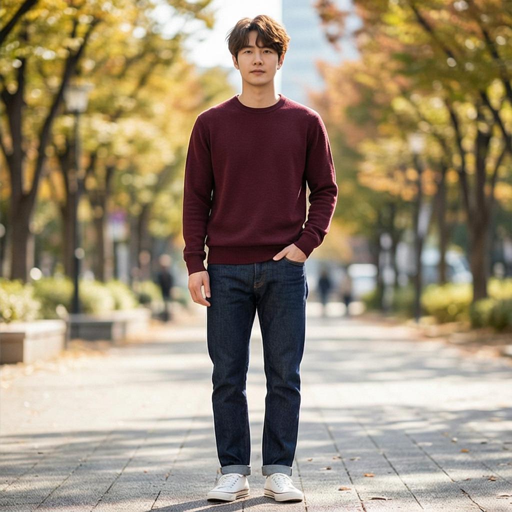 진청 데님 팬츠: 편안한 주말 나들이 룩