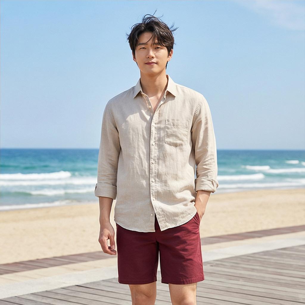 베이지색 린넨 셔츠: 시원해 보이는 주말 바캉스 룩