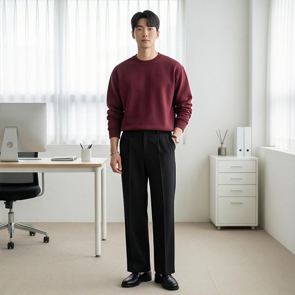 검정 와이드 슬랙스: 모던한 비즈니스 캐주얼룩