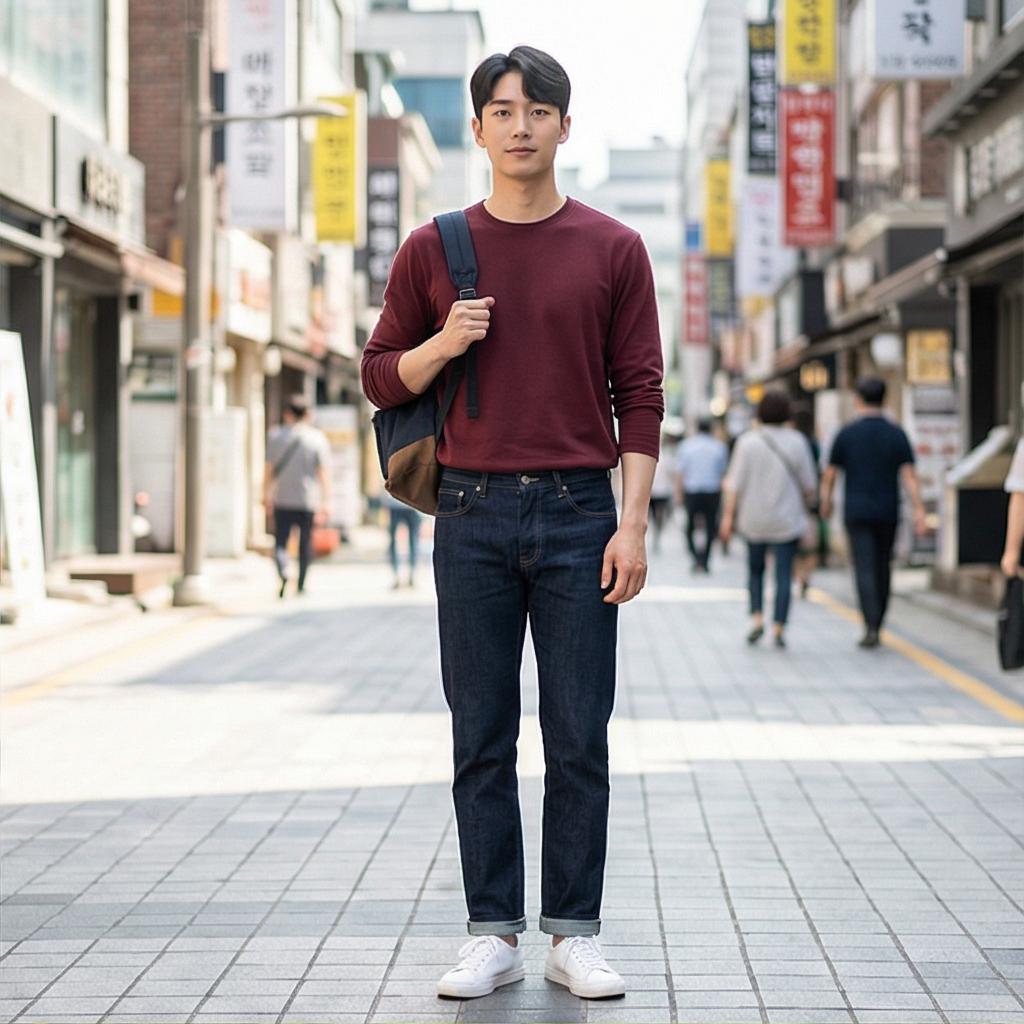 진청 데님 팬츠: 편안한 주말 나들이 룩