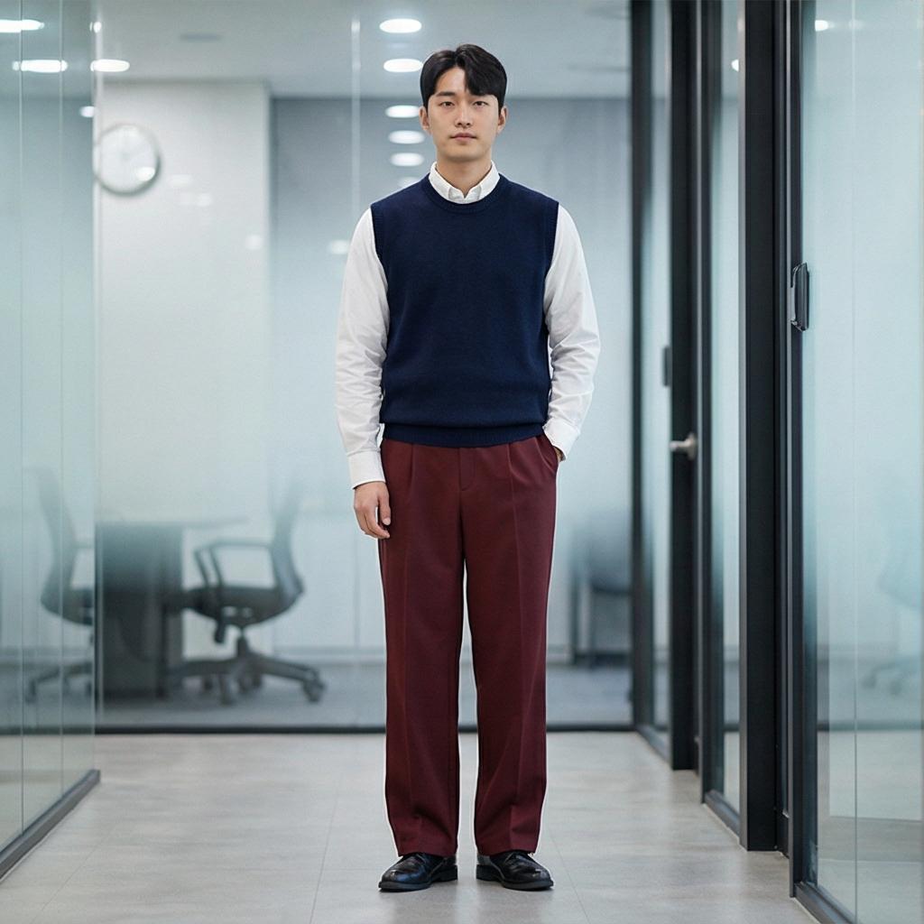 화이트 옥스퍼드 셔츠 & 니트 조끼 : 단정한 오피스룩