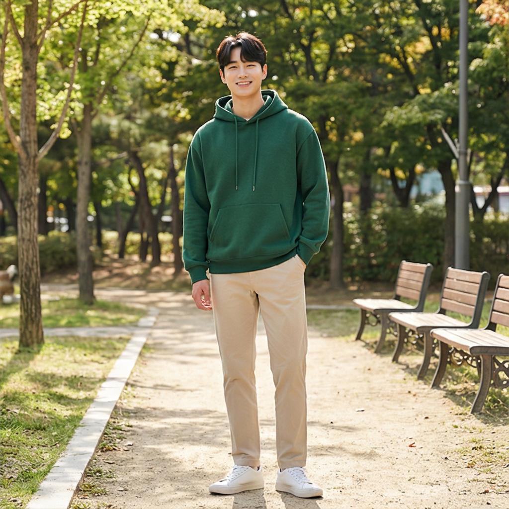 베이지 치노 팬츠: 부드러운 주말 나들이 룩