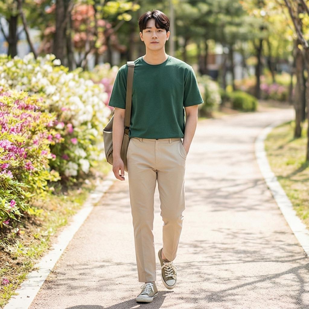 베이지색 면바지 : 편안한 나들이 스타일