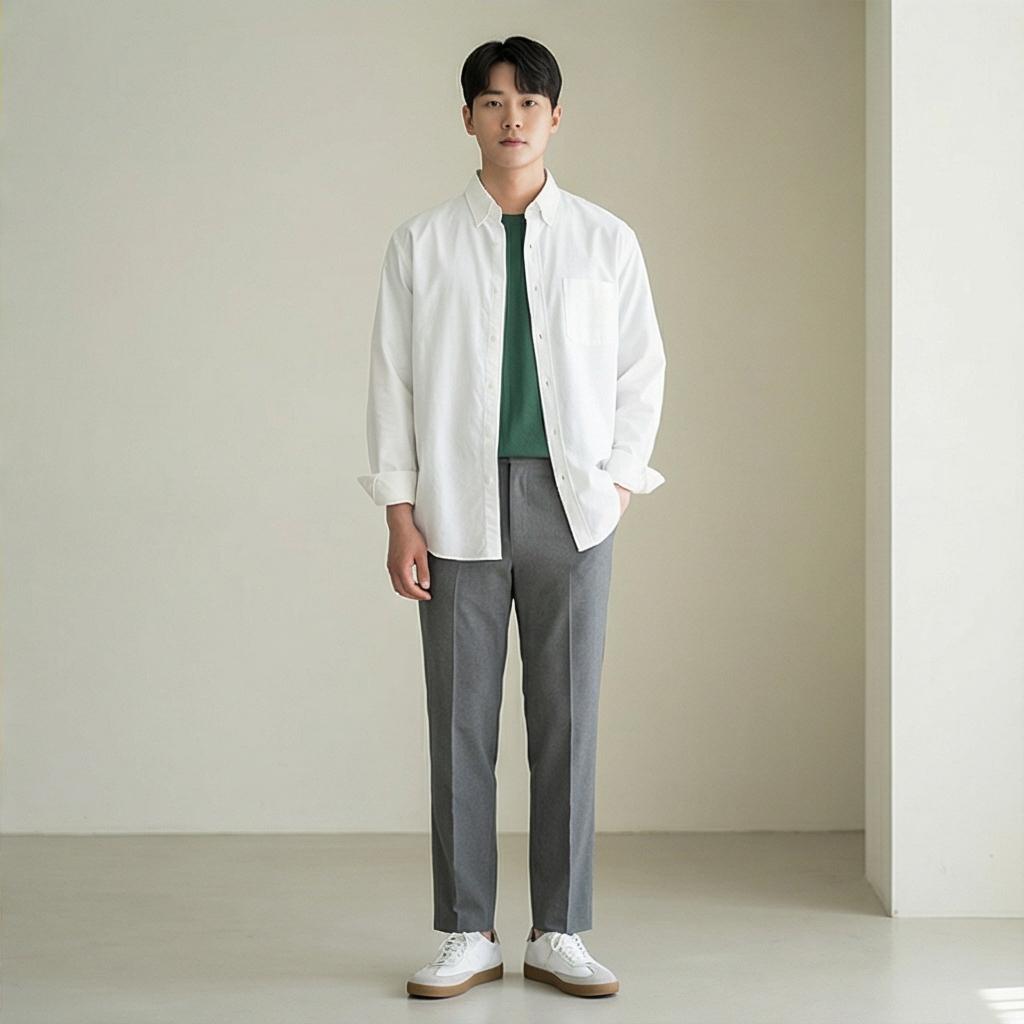 흰색 옥스포드 셔츠 : 세련된 레이어드룩