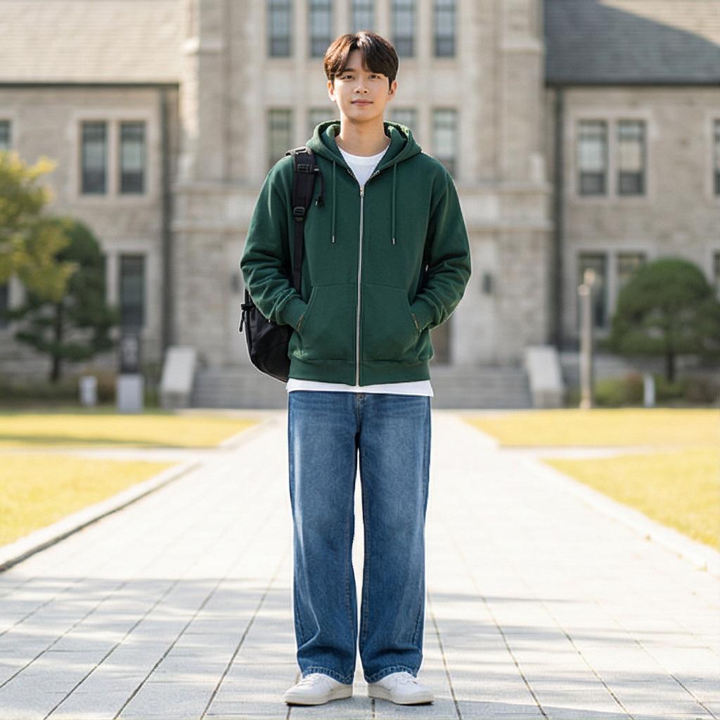 흰색 티셔츠와 와이드 데님: 실패 없는 캠퍼스룩