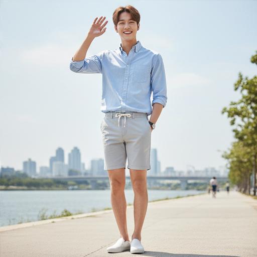 하늘색 옥스퍼드 셔츠: 시원한 주말 나들이 룩